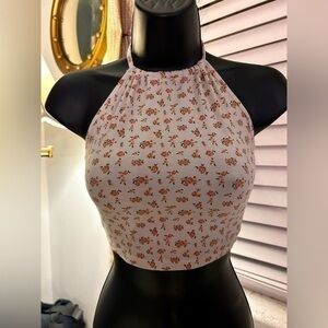 Ditsy floral tie halter crop top, size S